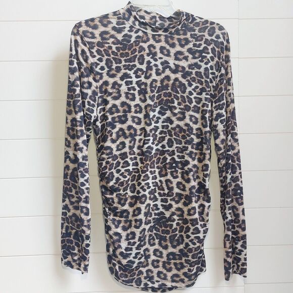 Farm Rio Natural Skin Cream Jersey Blouse Women's Large Animal Print Ruched Top - Picture 3 of 10